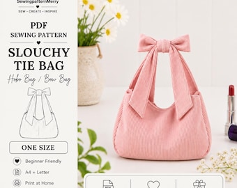 Patrón de costura para bolso holgado con lazo, bolso tipo hobo con lazo, ideal para principiantes (descarga en PDF)