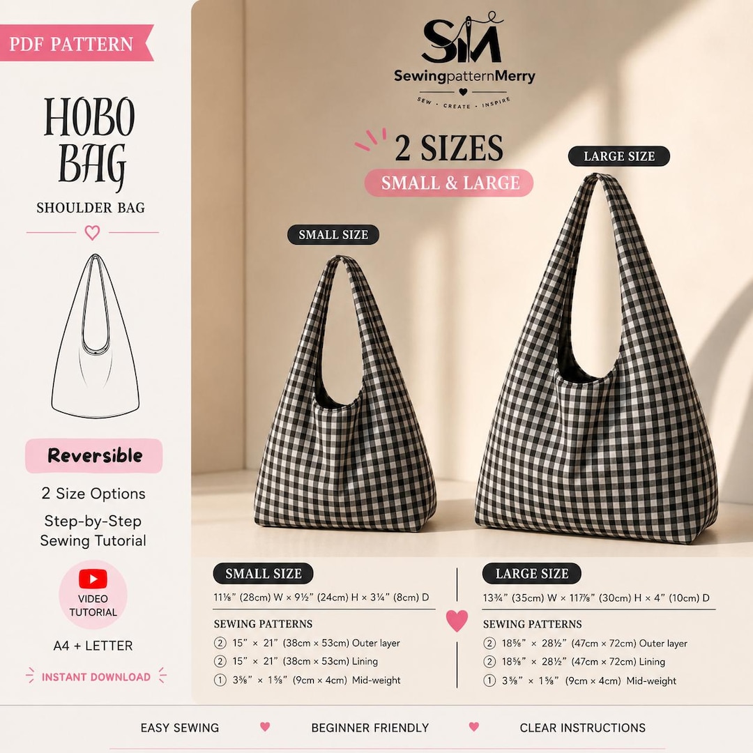 Slouchy Hobo Bag PDF Sewing Pattern | Reversible Tote, Beginner ...