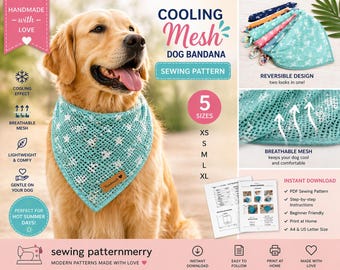 Patrón PDF para pañuelo refrescante para perros / Tutorial de bufanda de malla para mascotas de verano (tamaños XS-XL)