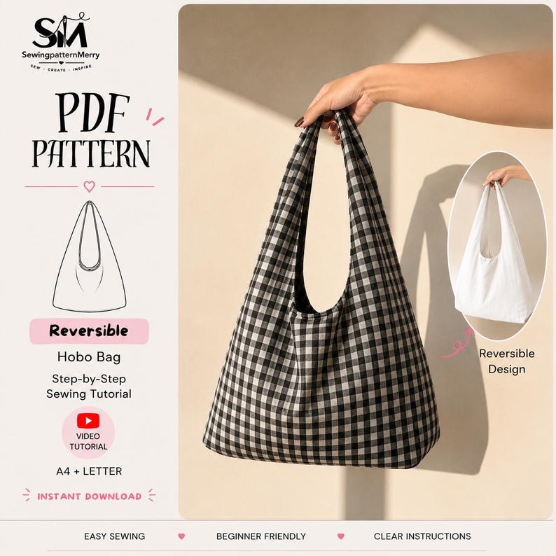 Slouchy Hobo Bag PDF Sewing Pattern | Reversible Tote, Beginner ...