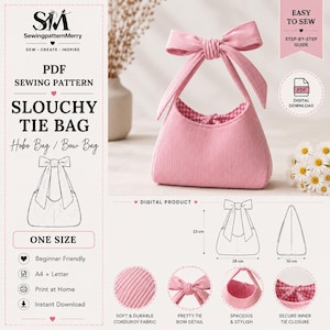 Slouchy Tie Bag Sewing Pattern, Bow Tote Hobo Bag, Beginner Friendly (PDF Download)
