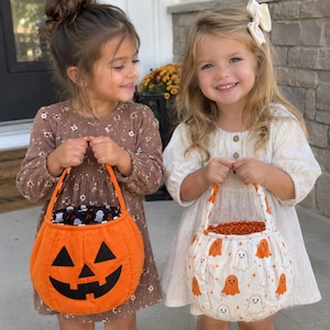 Patrón de costura para bolsa de Halloween con forma de calabaza, PDF imprimible, bolsa de Halloween para principiantes, bolsa de regalo de Halloween DIY