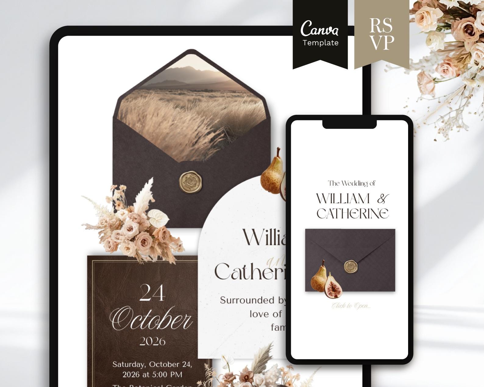 Mocha Mousse Wedding Website Template | Dark Boho Canva Design With ...