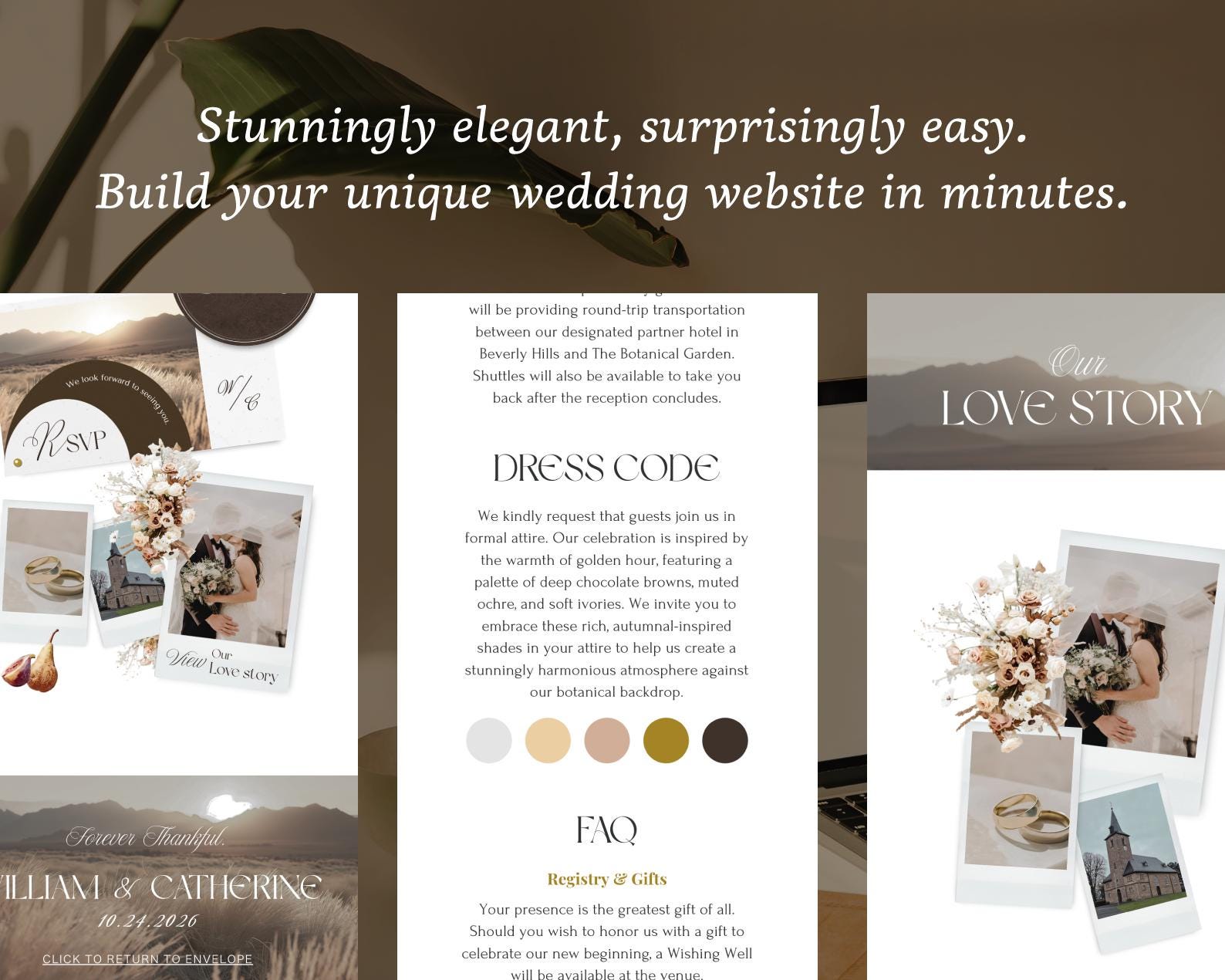 Mocha Mousse Wedding Website Template | Dark Boho Canva Design With ...