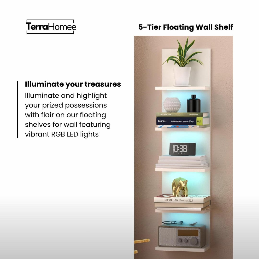 5-tier Floating Wall Shelf With RGB Lights, Modern Storage - Etsy