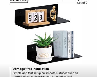 9 Inch Acrylic Floating Shelf Set of 2, No Drill Wall Storage