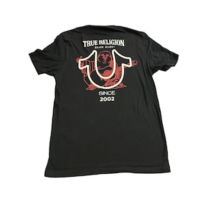 True Religion T-Shirt Mens Medium Black Excellent Buddha Graphic Since 2002 Logo image 1