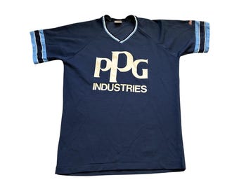 Camisa Rawlings PPG Industries Masculina Tamanho Médio Azul Marinho Excelente Vintage Raglan 5