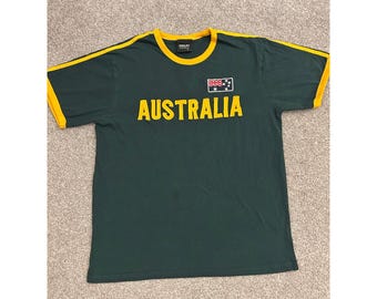 Hoxley Australia T-Shirt Mens XL Green Gold Ringer Tee Excellent Souvenir Stripe