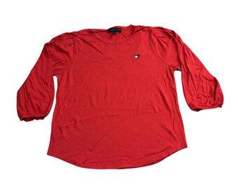 Top Tommy Hilfiger Puff Sleeve Femme L Rouge Excellent Heart Logo 3/4 Sleeve