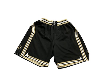 Vintage Basketball Shorts Mens Medium Black Gold White Mesh Athletic Excellent