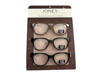 Óculos de leitura Jones New York, pacote com 3 unidades, unissex, +2,00, preto e cinza, novo, retangular