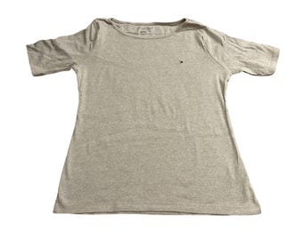 Tommy Hilfiger - T-shirt à manches courtes et col bateau Femme L Oatmeal Excellent Flag Logo