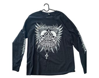 Vintage Black Wings Salvation Cross Shirt Mens L Skull Gothic Grunge Biker Y2K