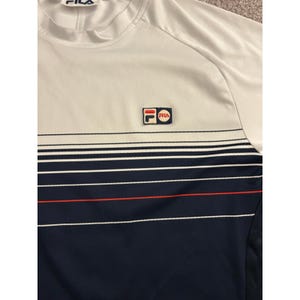Fila Performance T-Shirt Mens Large Navy White Excellent Striped Athletic Top image 3