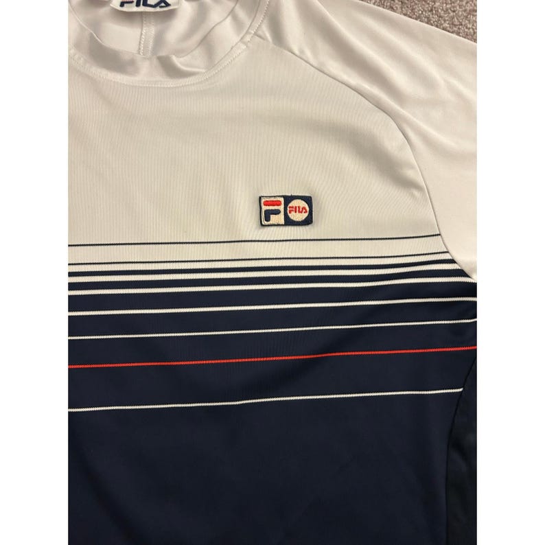 Fila Performance T-Shirt Mens Large Navy White Excellent Striped Athletic Top image 3