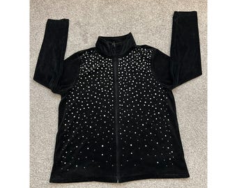 Y2K Sag Harbor Zip Up Jacket Womens Large Black Rhinestone Mock Neck Excellent