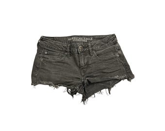 Shorts American Eagle Super Low Shortie Feminino 2 Preto Excelente Jeans Desgastado