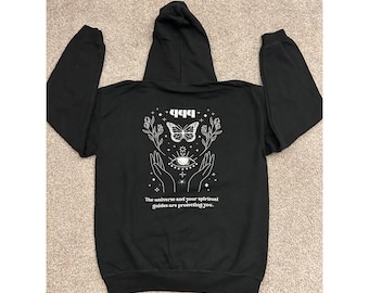 Gothic 444 Angel Number Hoodie Unisex Small Black Excellent Spiritual Butterfly