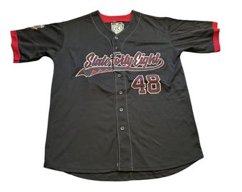 Camisa de beisebol State Forty Eight masculina, tamanho G, preta e vermelha, excelente, 9º aniversário.