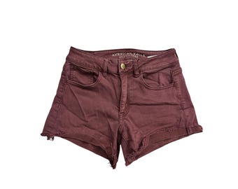 American Eagle Högklackade Shorts Dam 2 Rödbruna Utmärkta Stretchshorts med Raw Ben