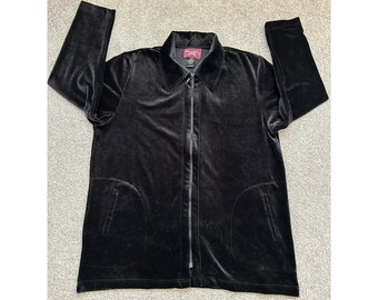 Y2K Denim & Co Velour Jacket Womens XL Black Excellent Zip Up Collared A42665