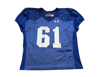 Camisa de treino de futebol Under Armour masculina, tamanho XL, azul, número 61, em malha.