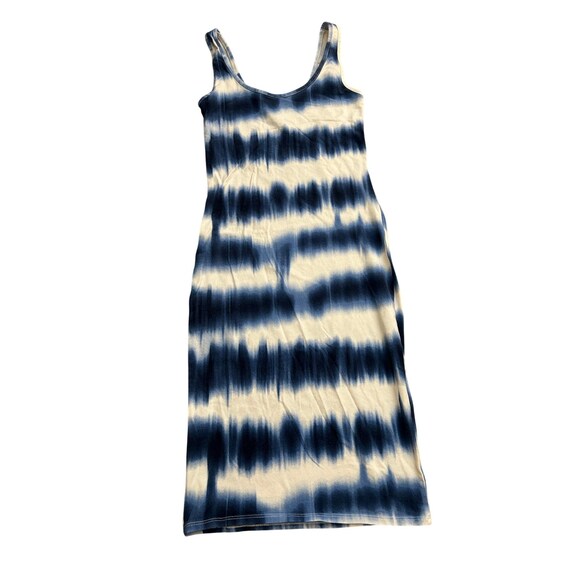 Tie Dye Maxi Dress: Blue White Jersey Knit Bodycon Boho Style