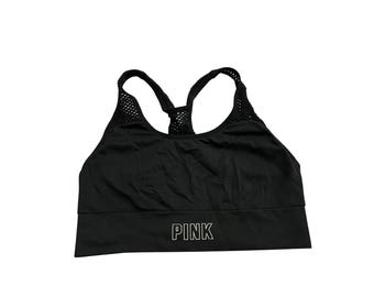 PINK Victoria's Secret Sports Bra Womens M Black Excellent Mesh Racerback Logo