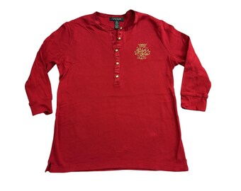 Haut à col boutonné Lauren Ralph Lauren pour femme Rouge excellent boutonnage écusson 3/4 slv