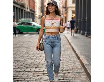 90s Retro Tie Dye Crop Top Womens M Multi Color Excellent Flower Cutout Tank