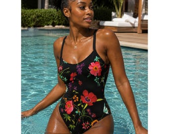 Je Suis by Rachel Pappo One Piece Swimsuit Womens 16 Floral Black Excellent