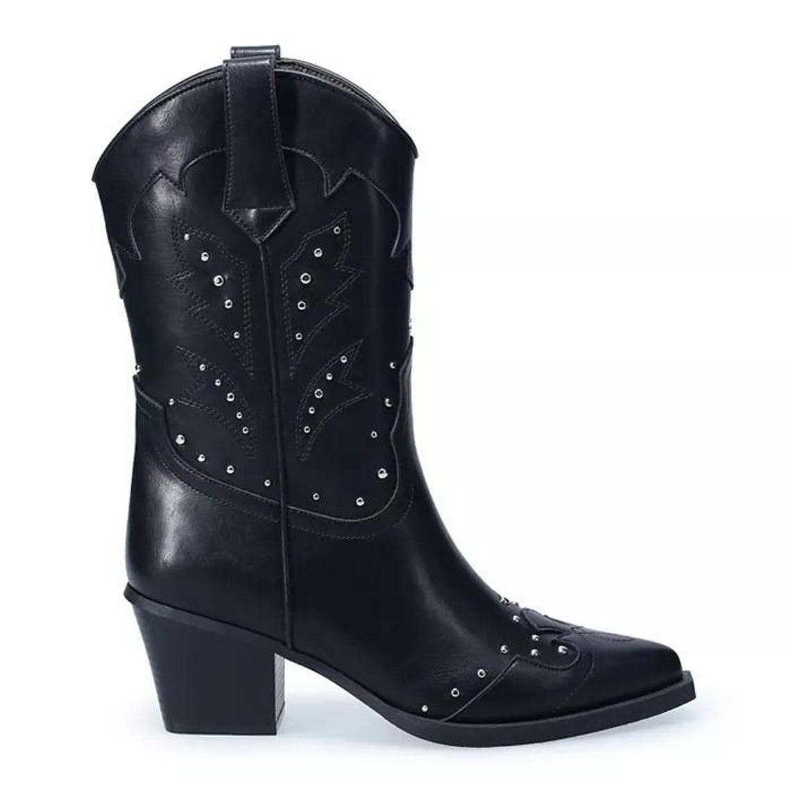 SO Rivver Cowboy Boots Womens 9.5 Black New Studded Western Pointed Toe Goth, foto 2 di 5