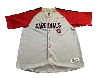 Camisa de beisebol Dynasty masculina tamanho 2XL cinza e vermelha St. Louis Cardinals, excelente raglan