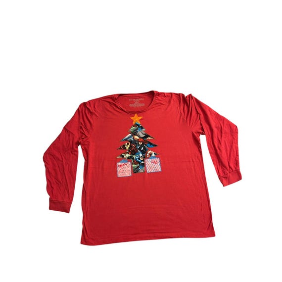 Logan & Martin Marvel Avengers Christmas Tree Shirt Mens L Red Excellent Graphic