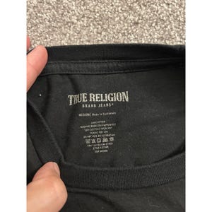 True Religion T-Shirt Mens Medium Black Excellent Buddha Graphic Since 2002 Logo image 3