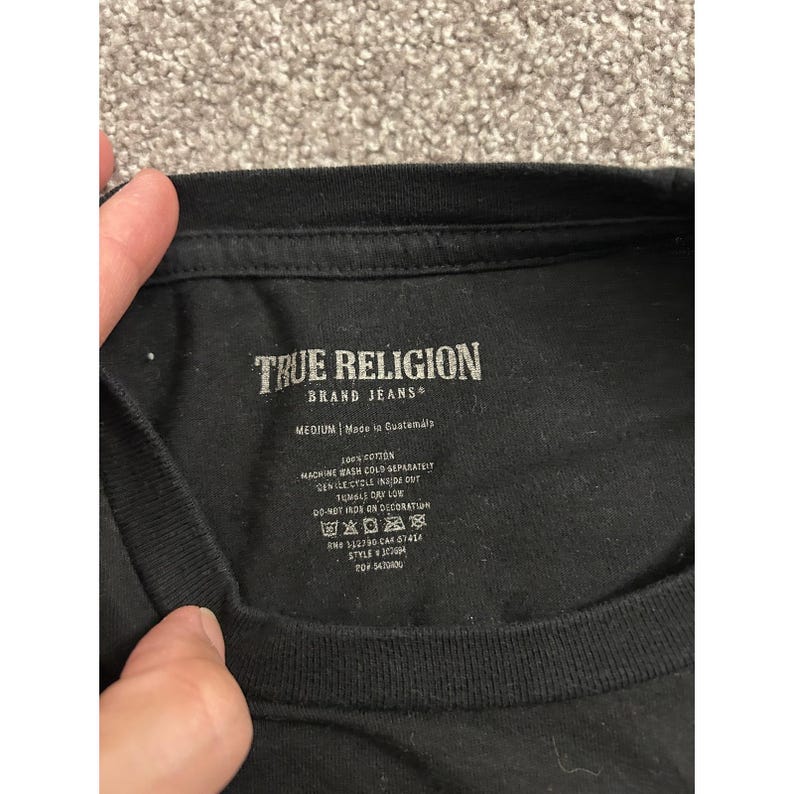 True Religion T-Shirt Mens Medium Black Excellent Buddha Graphic Since 2002 Logo image 3
