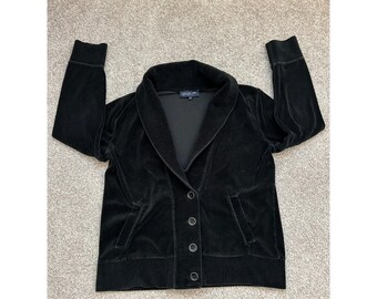 Jones New York Cardigan Womens PM Black Excellent Velour Corduroy Shawl Collar