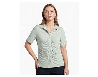 Simply Vera Vera Wang Top Arricciato Donna XL Verde Salvia Nuovo con Etichette Maniche Corte Chiusura con Bottoni