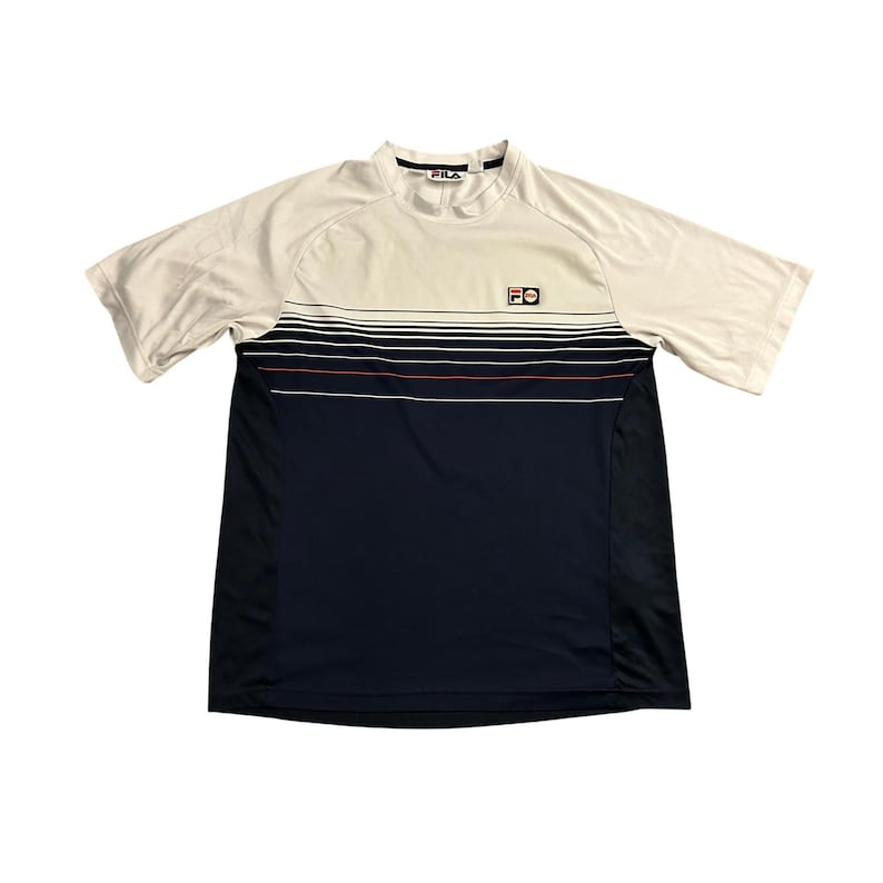 Fila Performance T-Shirt Mens Large Navy White Excellent Striped Athletic Top image 1