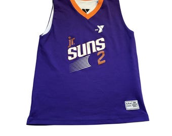 Camisa de basquete juvenil roxa e laranja, excelente, número 2, regata de malha