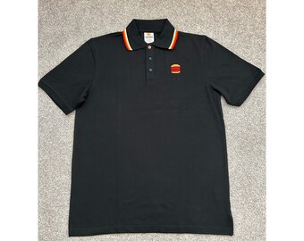 Burger King Polo Shirt Unisex Medium Black Excellent Striped Collar Uniform