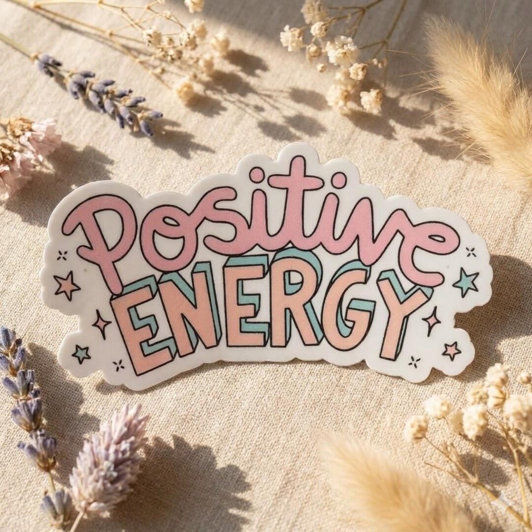 Energization Sticker Positive Energy Sticker | Pastel Retro Bubble Lettering Decal ...