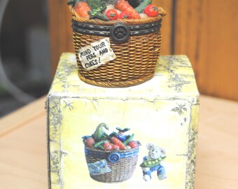 Vintage Boyds Bear Treasure Box ~ Pinkie's Flower Basket With Rose
