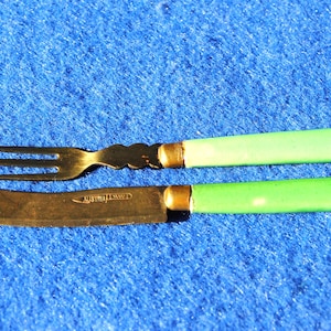 Antique Green Porcelain handle with Brass Flatware Children's Toy Made in Austria MAK