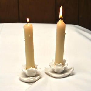 White Flower Bloom and Leaf Candle Holders porcelain Vintage ABGGoodStuff
