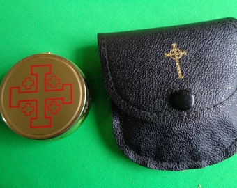 Vintage Jerusalem Cross Pillendose und keltisches Kreuz Etui