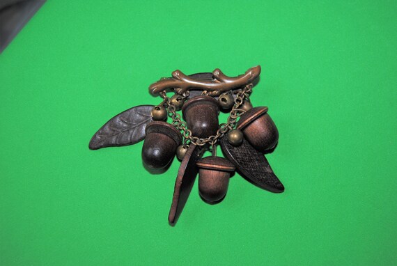 Vintage Early Miriam Haskell Wood Acorn Brooch
