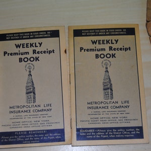 Met Life Insurance Weekly Premium Receipt Books Vintage ABGGoodStuff