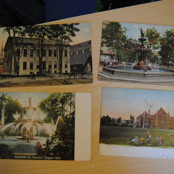 Antique Historic Postcards Masonic Home Utica Hebe Fountain Memphis Forsyth Fountain Savannah  Town Hall Building Pittsfield